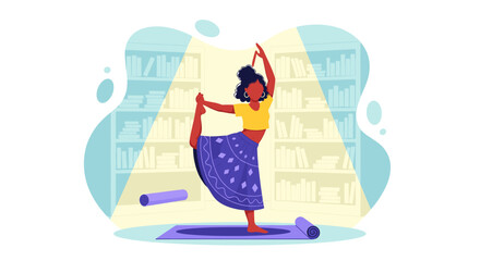 Woman practicing yoga at home, perfect for wellness websites and brochures.