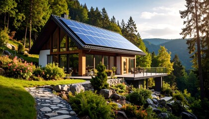 Modern mountain home with solar panels (1)