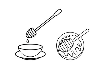 Honey Dipper and Bowl Coloring Pages For Adults and Kids Illustration