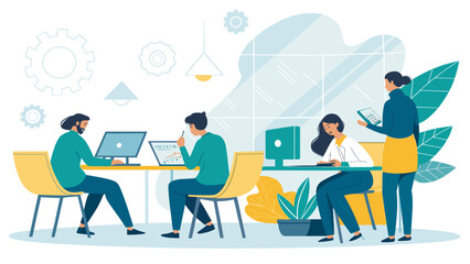 Teamwork in modern office, perfect for website banners, presentations, and brochures.