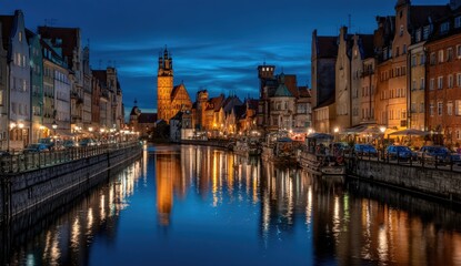 Obraz premium European canal town at twilight