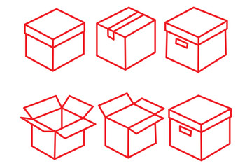 Box icons set. Shipping, delivery box or container icons. Carton box simple icon collection. Delivery symbol Empty open shipping box or unboxing line art