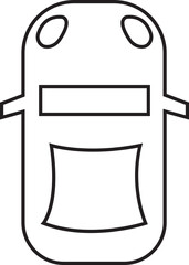 Car top view icon. black vehicle silhouette symbol, overhead line vector illustration of automobiles shape and roof style for maps, apps or transport design isolated on transparent background.