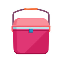 A colorful cooler or ice chest with a bright pink/magenta body.