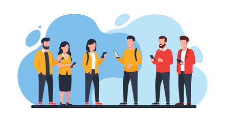 Diverse group of people using smartphones, ideal for website banners or app marketing.