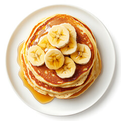 Stack of Pancakes Topped with Banana Slices and Syrup