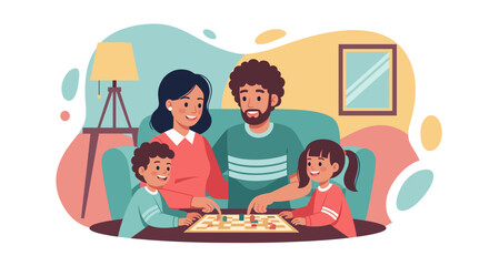 Happy family playing board games together at home. Perfect for family blogs, websites, and social media.