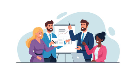 Diverse business team collaborating on a project, ideal for presentations or reports.