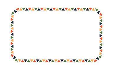 African pattern rectangle frame. Mexican ethnic motif border. Triangular ornament round frame. Sun stamp. African ethnic culture ornament Vector illustration isolated on white background.