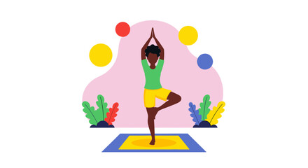 Woman practicing yoga, tree pose, perfect for wellness websites or brochures.