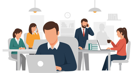 Diverse team working in a modern office, perfect for illustrating collaboration and teamwork on a company website or brochure.