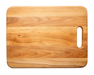 A wooden cutting board with a handle hole isolated on transparent background