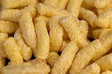 corn sticks made from corn flour, a large number of ready-made corn sticks for eating or making breakfast with milk, close up