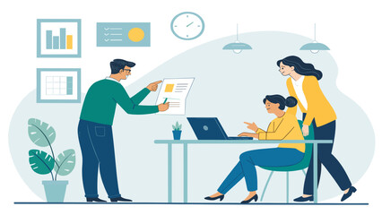 Teamwork, collaboration, and project discussion in a modern office setting. Ideal for business presentations and website landing pages.