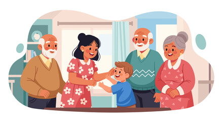 Happy multigenerational family illustration perfect for websites, brochures, and family-themed projects.
