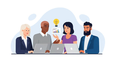 Diverse business team collaborating on project, perfect for website banners or presentations.