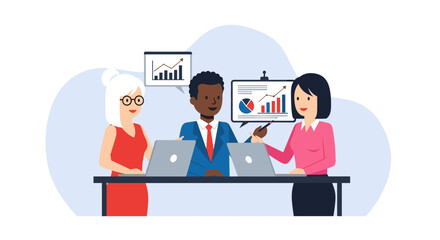 Diverse business team collaborating on project, perfect for presentations or website banners.