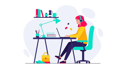 Young woman working from home on laptop, perfect for website banners or blog posts about remote work.