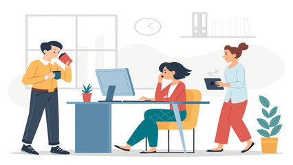 Modern Office Workers Collaborating: Illustration for Website or Brochure