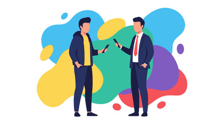 Two men using smartphones, modern illustration for business website or app.