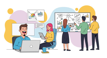 Happy diverse business team collaborating on a project, perfect for website banners or presentations.