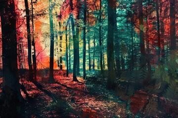 Fototapeta premium Fantasy Blaze in a Vibrant Forest