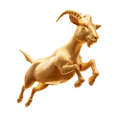 Golden Goat Leaping Against White Background