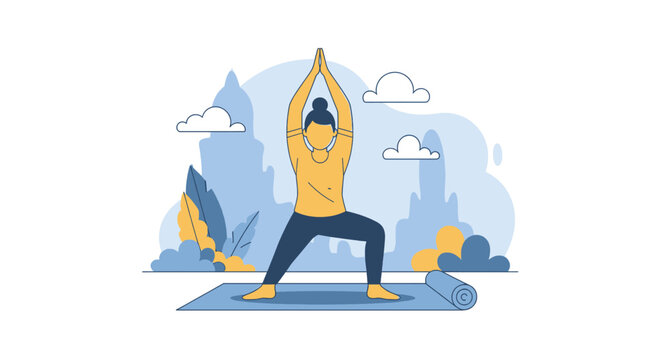 Woman practicing yoga outdoors, perfect for wellness websites and brochures.