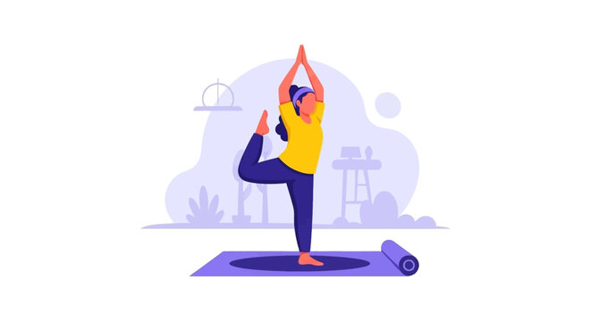 Woman practicing yoga at home, perfect for wellness websites and blogs.