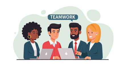 Diverse team collaborating on laptops, perfect for teamwork, collaboration, and business concepts.