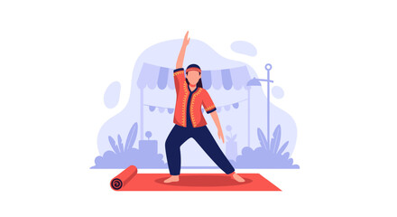 Person in traditional clothing doing yoga outdoors, perfect for wellness websites and brochures.