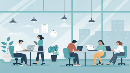 Modern Coworking Space: Diverse Team Collaboration, Ideal for Business Websites and Brochures