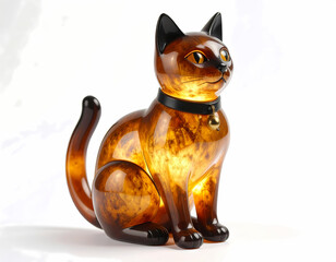 Decorative amber glass cat figurine with collar and bell home decor item