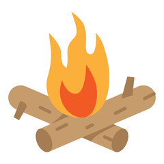 Campfire Illustration with Logs and Flames Icon