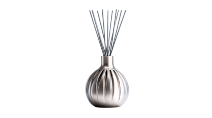 A brushed palladium alloy designer candle diffuser highlighting a dual-tone luxury contrast, white background --ar 16:9