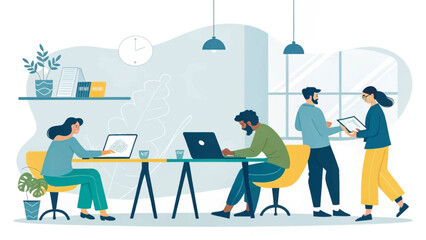 Diverse team collaborating in a modern office, perfect for website banners or brochures.