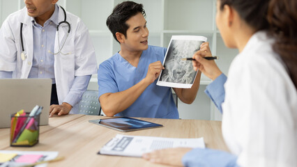 Fototapeta premium Medical team brainstorming having a meeting in conference room at hospital, Medical technology and health care concept.