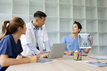 Fototapeta premium Medical team brainstorming having a meeting in conference room at hospital, Medical technology and health care concept.