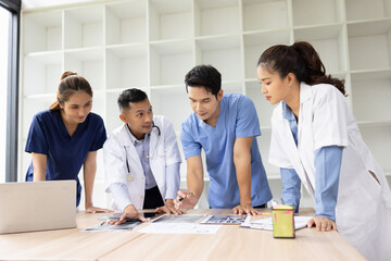Fototapeta premium Medical team brainstorming having a meeting in conference room at hospital, Medical technology and health care concept.