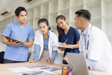 Fototapeta premium Medical team brainstorming having a meeting in conference room at hospital, Medical technology and health care concept.