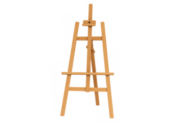 Wooden art easel supporting blank canvas, positioned for creative painting session