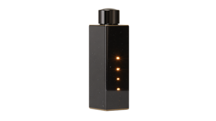 A polished jet-black granite limited-edition perfume atomizer featuring soft ambient glow elements, white background --ar 16:9