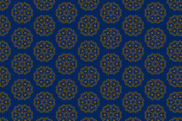 Stylish ornamental print ideal for textiles. A bold geometric blue floral pattern. Decorative pattern.