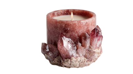 A ruby-tinged quartz designer candle diffuser showcasing artisan sculpted detailing, white background --ar 16:9