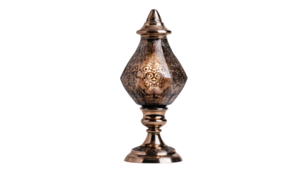 A smoked diamond glass ornate lamp stand with radiant metallic filigree highlights, white background --ar 16:9