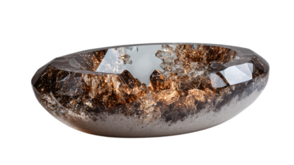 A smoked diamond glass sculptural centerpiece dish crafted with dual-layer luminous textures, white background --ar 16:9