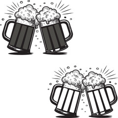 beer mug vector illustration Beer Mugs Clinking Toast Black and WhitA festive vector illustration of a cold beer mug with foam, perfect for Oktoberfest, pub, or movie