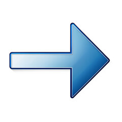 A blue chrome arrow pointing to the right isolated on transparent background
