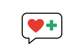 A speech bubble graphic with a heart and plus sign, representing positive feedback or support.