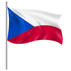 Waving Czech Flag on Flagpole – National Flag of the Czech Republic in White, Red, and Blue
